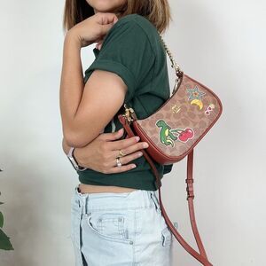 NWT Coach Teri Mini Crossbody‎ Bag In Signature Canvas With Sticker Print